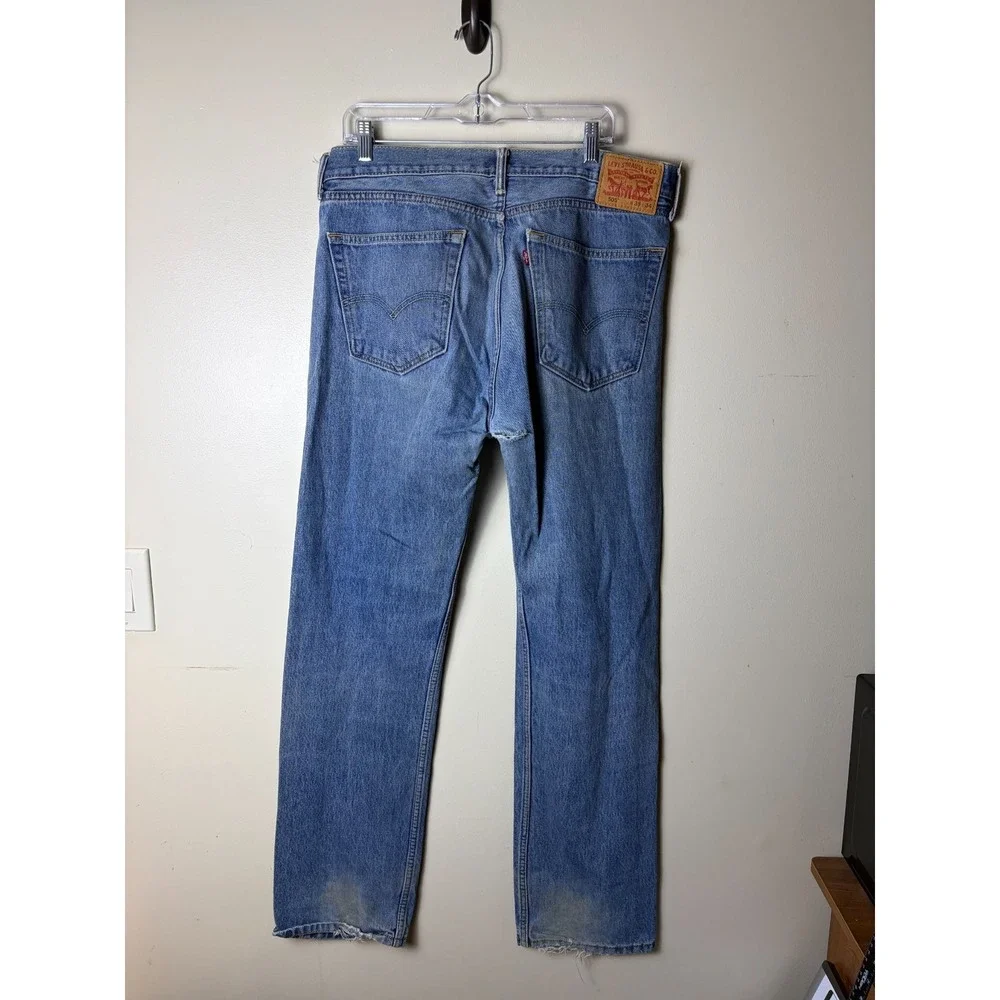 Levi's 505 Jeans Mens 36x34 Blue Denim Distressed Casual